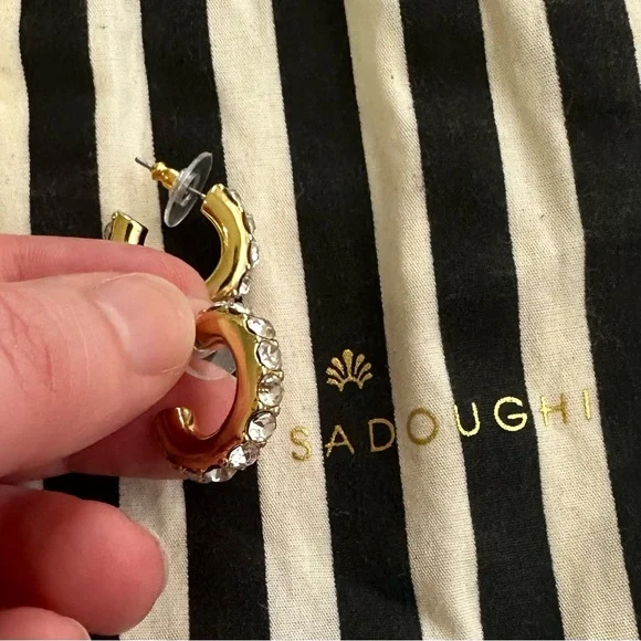 Lele Sadoughi Crystal Chunky Pave Huggie Hoop Earrings - Picture 4 of 11